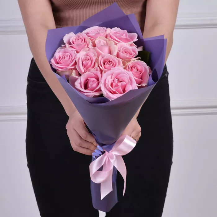 Букет из 11 розовых роз 50 см