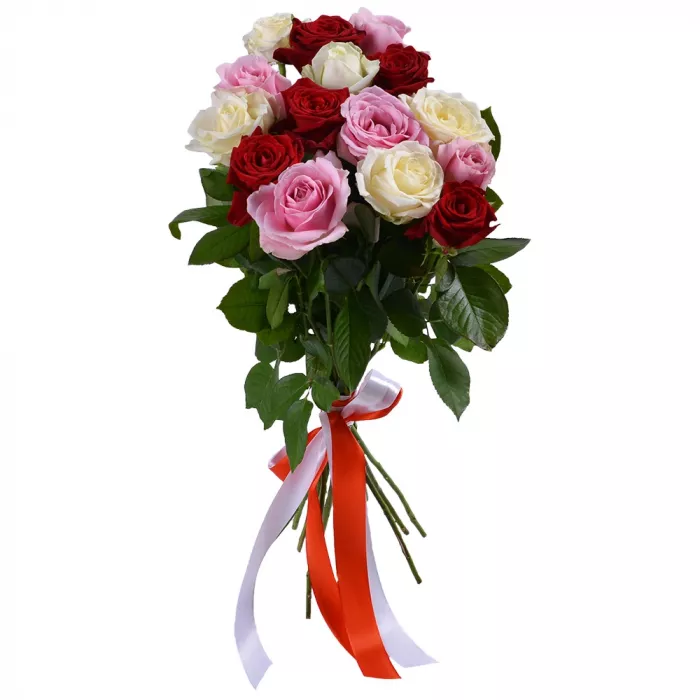 15 разноцветных роз 50 см
