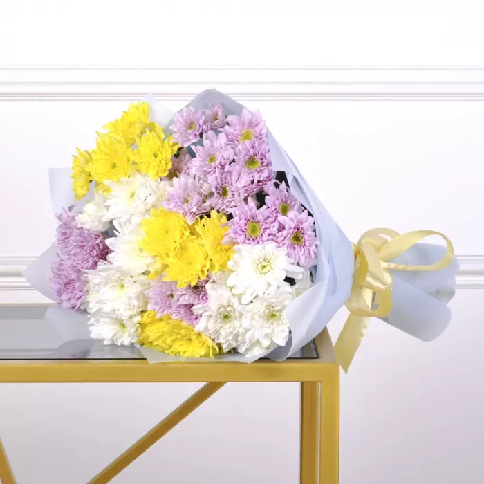 11 разноцветных хризантем