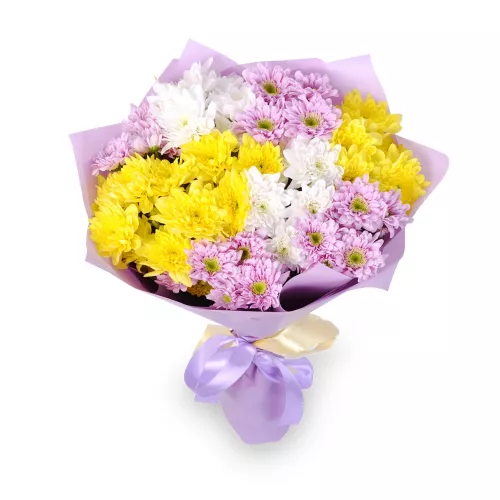 9 разнцоветных хризантем