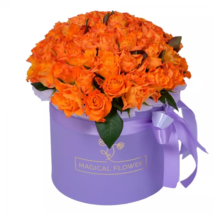 Букет из 51 огненной розы в шляпной коробке Букет из 51 огненной розы в шляпной коробке