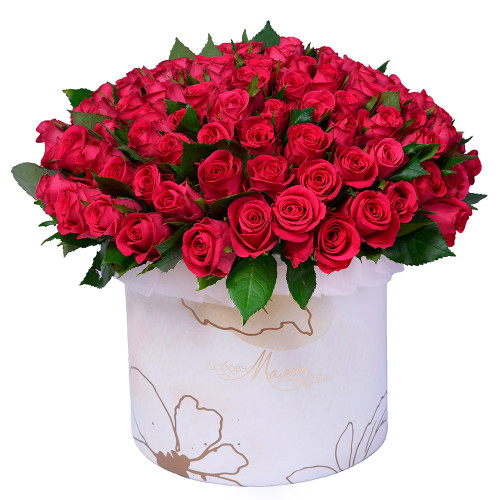 Букет из 51 малиновой розы в коробе на День матери