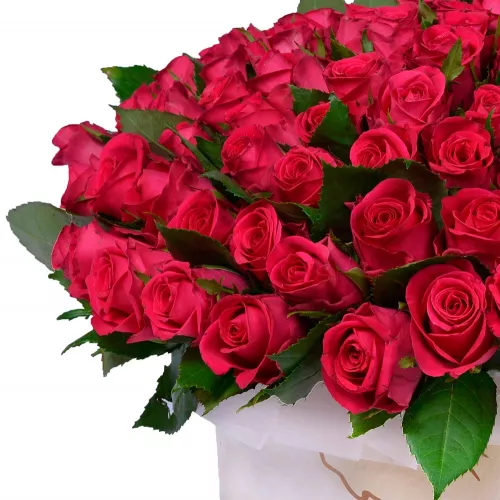 Букет из 51 малиновой розы в коробке на День матери