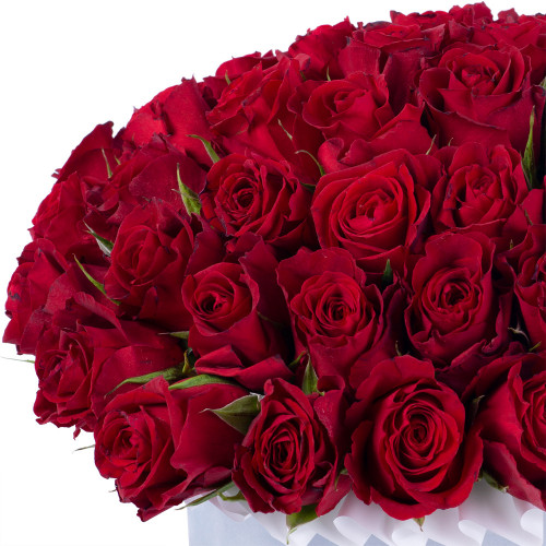 51 красная роза в шляпной в серой бархатной коробке