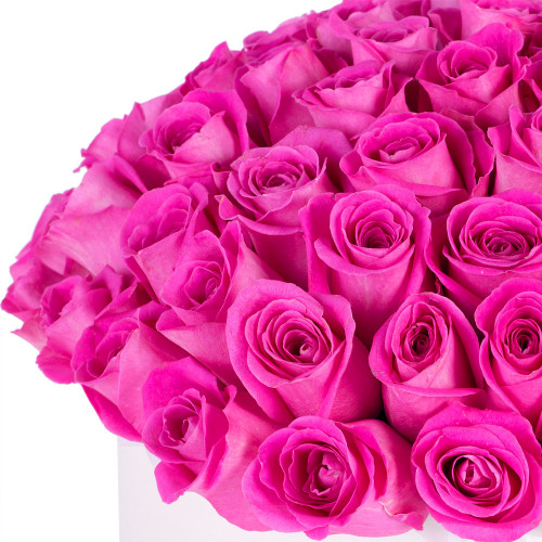 Букет из 75 розовых роз в кремовой шляпной коробке