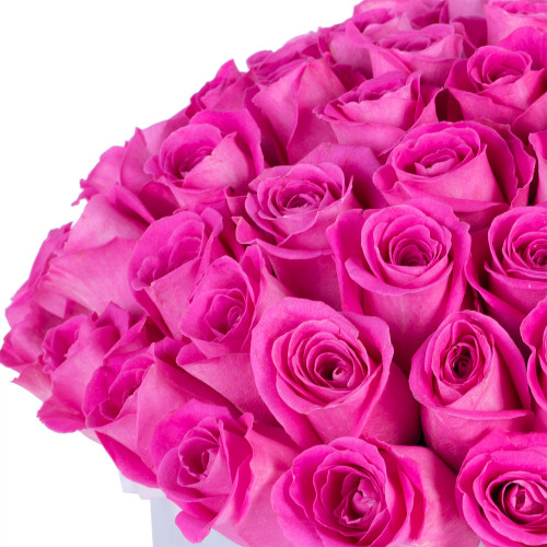 Букет из 75 розовых роз в серой бархатной шляпной коробке