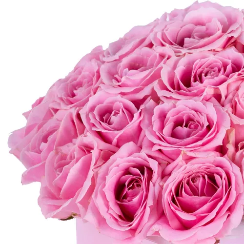 Букет из 35 розовых роз premium в розовой шляпной коробке