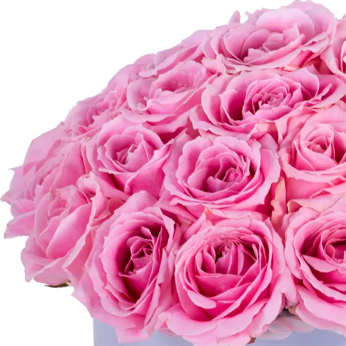 Букет из 35 розовых роз premium в серой бархатной шляпной коробке