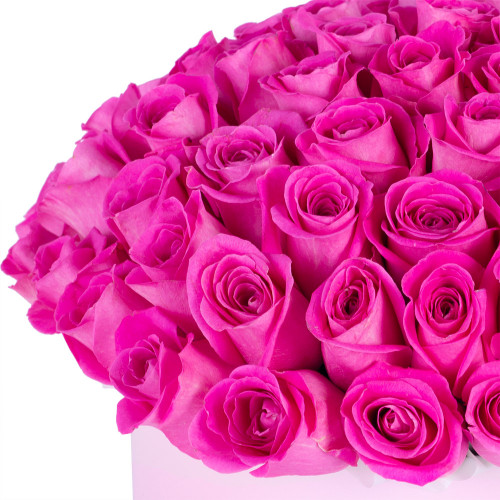 Букет из 75 розовых роз в розовой шляпной коробке