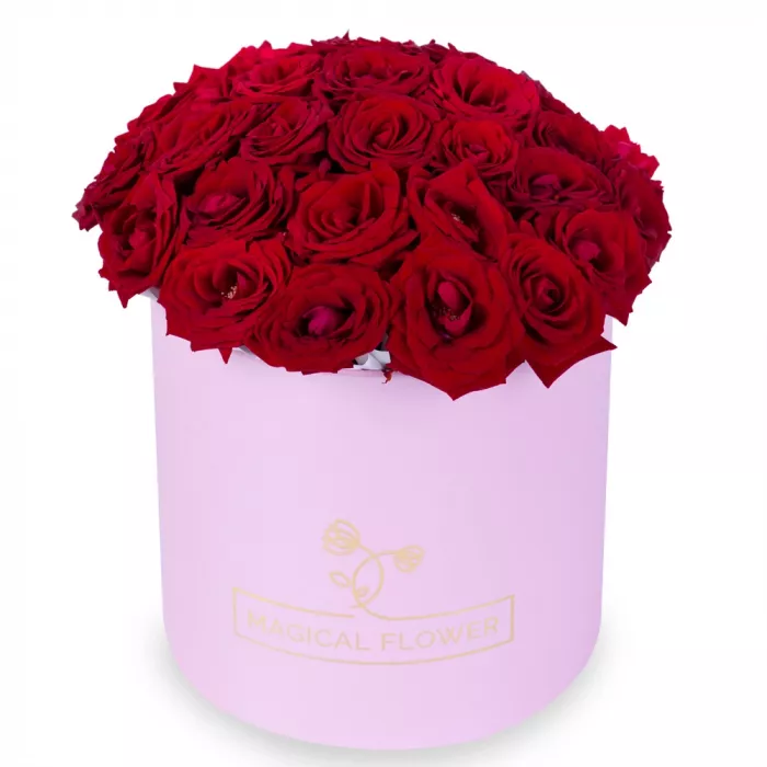 25 роз premium в розовой шляпной коробке