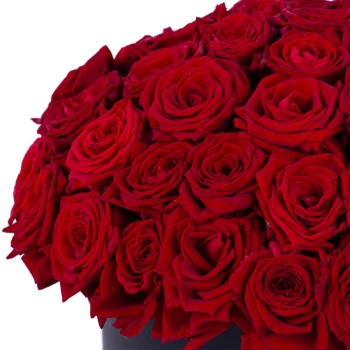Букет из 51 красной розы premium в черной шляпной коробке
