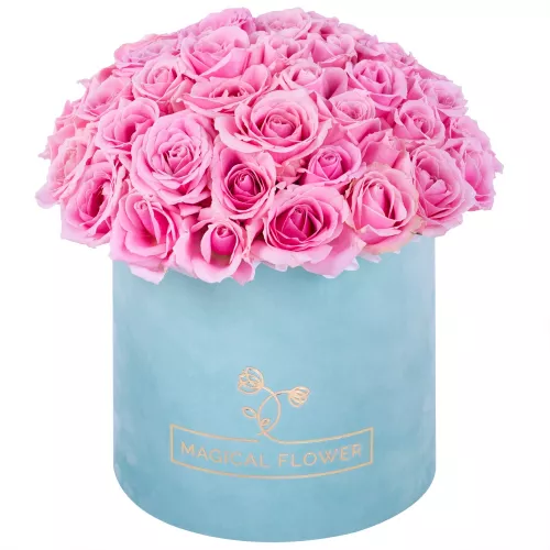Букет из 51 розовой розы premium в бархатной шляпной коробке Букет из 51 розовой розы premium в бархатной шляпной коробке