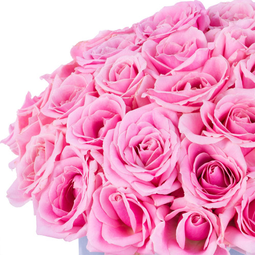 Букет из 51 розовой розы premium в серой бархатной шляпной коробке