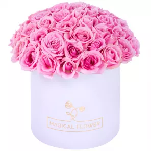 Букет из 51 розовой розы premium в белой шляпной коробке