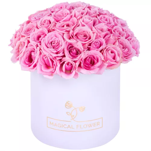 Букет из 51 розовой розы premium в белой шляпной коробке Букет из 51 розовой розы premium в белой шляпной коробке