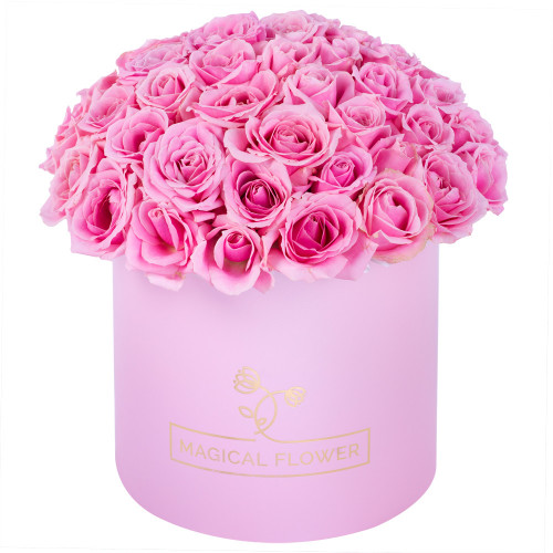 Букет из 51 розовой розы premium в розовой шляпной коробке