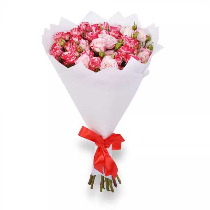 11 бело-розовых кустовых роз