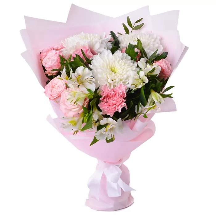 Букет с розой, хризантемой и пистацией