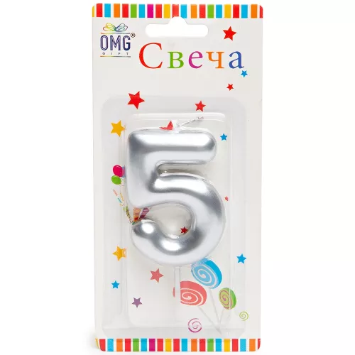 Свеча для торта "ЦИФРА" 5