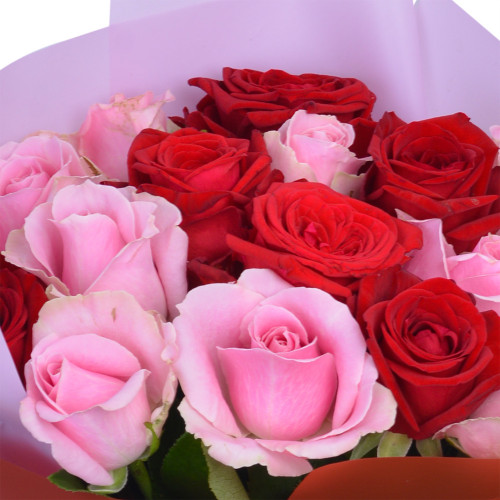Букет на День матери из 15 красных и розовых роз Premium 40 см