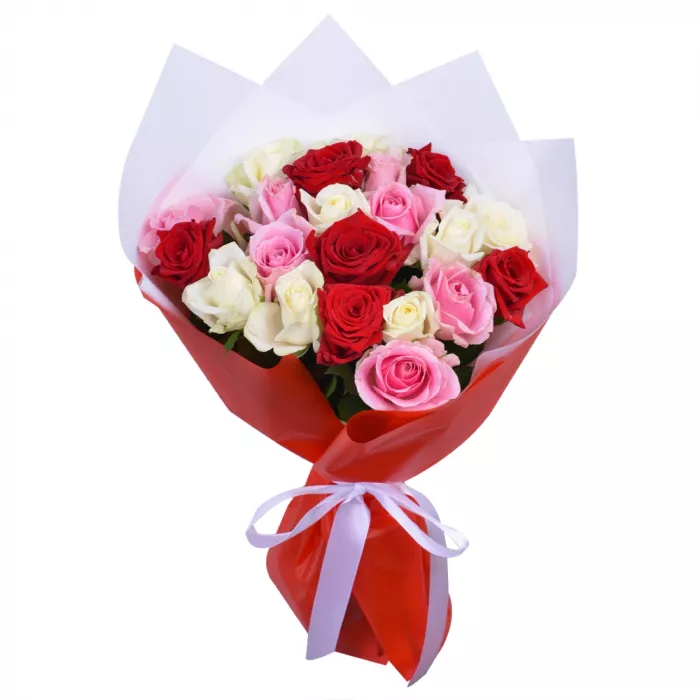 Букет из 21 разноцветной розы Premium 40 см Букет из 21 разноцветной розы Premium 40 см