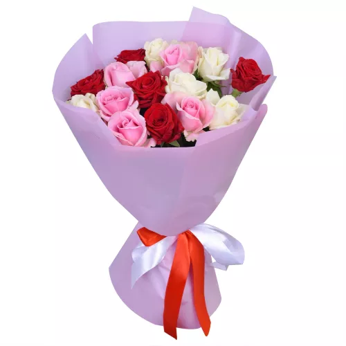 15 разноцветных роз Premium 40 см