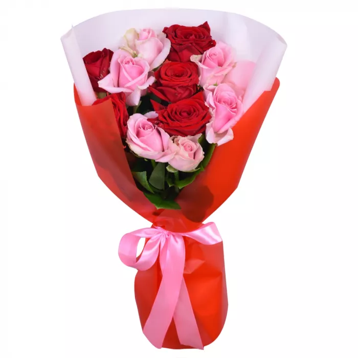 Букет из 11 разноцветных роз premium 40 см