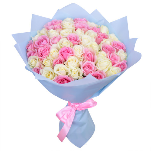 Монобукет из 51 белой и розовой розы premium 40 см