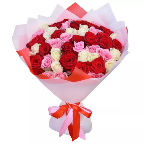 Букет из 51 разноцветной розы 40 см Букет из 51 разноцветной розы 40 см