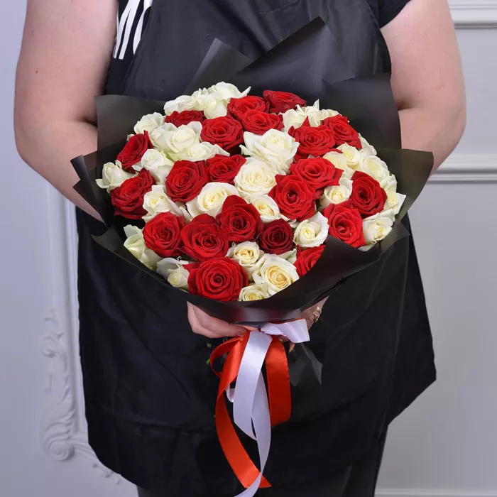 51 разноцветная роза premium 40 см