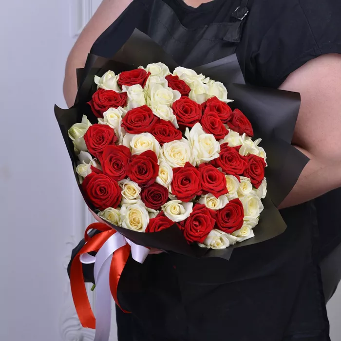 51 разноцветная роза premium 40 см