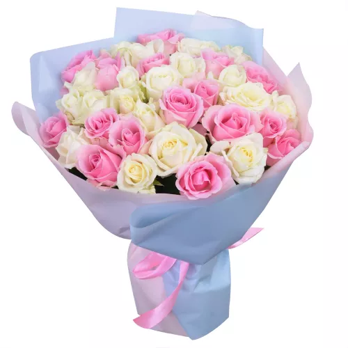 Букет из 35 разноцветных роз premium 40 см Букет из 35 разноцветных роз premium 40 см