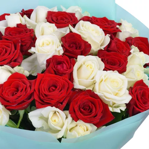 Монобукет из 35 красных и белых роз 40 см