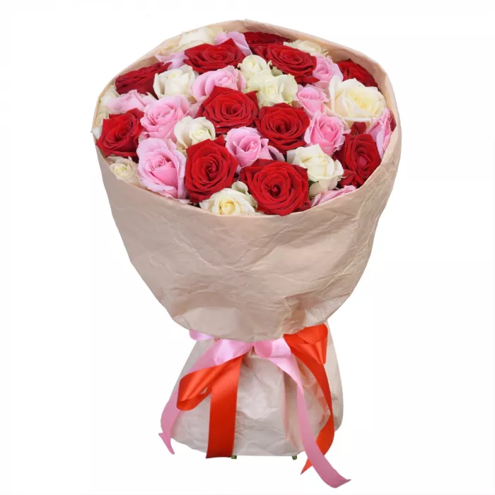 35 разноцветных роз premium 40 см 35 разноцветных роз premium 40 см