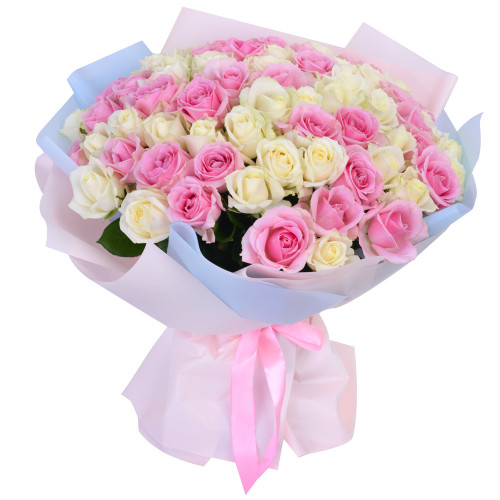 Букет на День матери из 75 разноцветных роз Premium 40 см