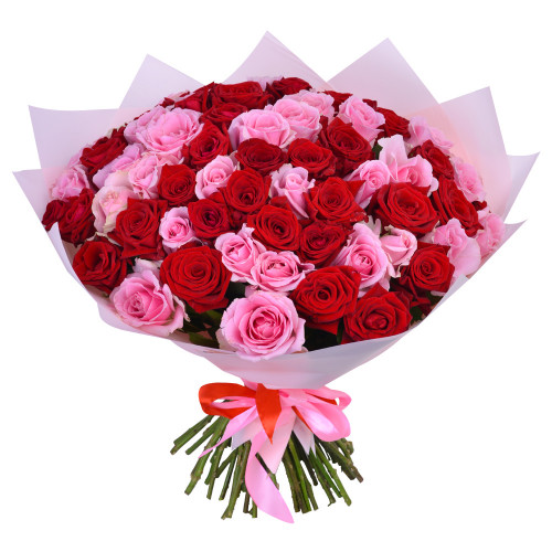 Букет на День матери из 75 красных и розовых роз Premium 40 см