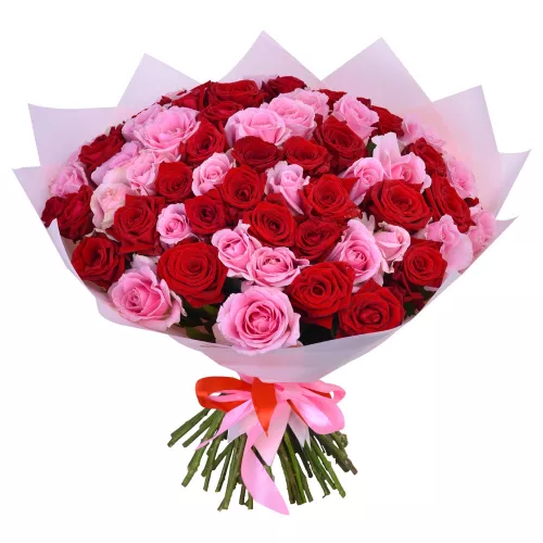 Букет на День матери из 75 красных и розовых роз Premium 40 см