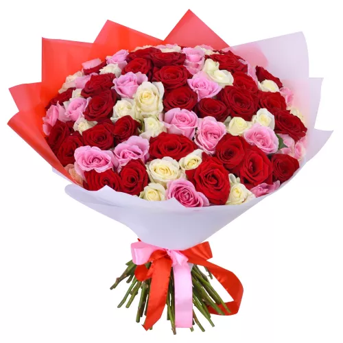 Букет на День матери из 75 разноцветных роз 40 см