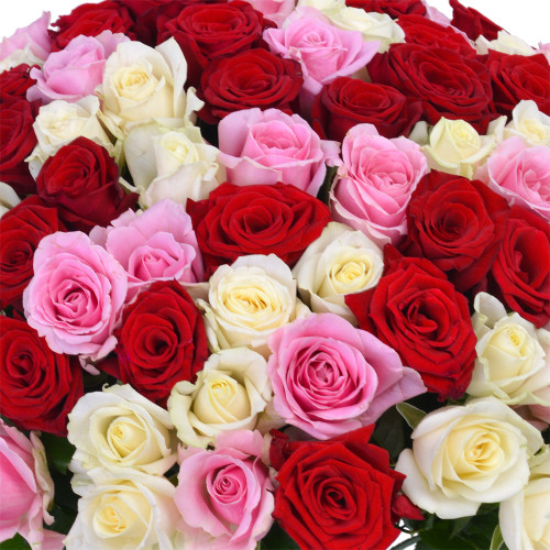 Монобукет из 101 разноцветных роз Premium 40 см