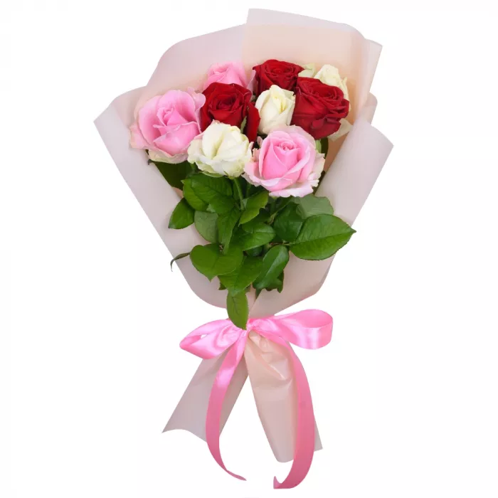 Букет из 5 разноцветных роз 40 см