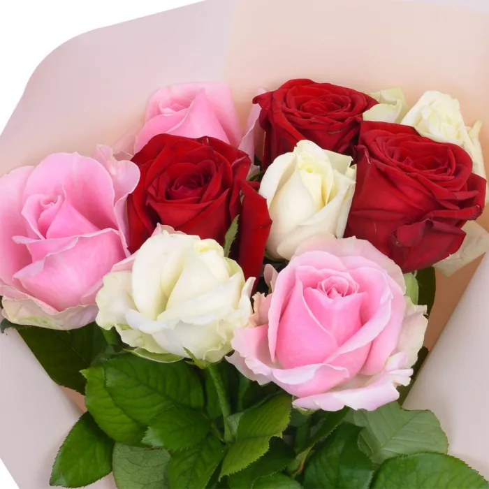 Букет из 5 разноцветных роз 40 см