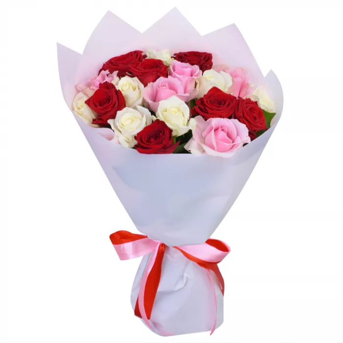 Букет из 19 разноцветных роз premium 40 см