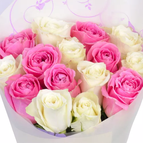 Букет из 15 разноцветных роз Premium 40 см на юбилей 50 лет