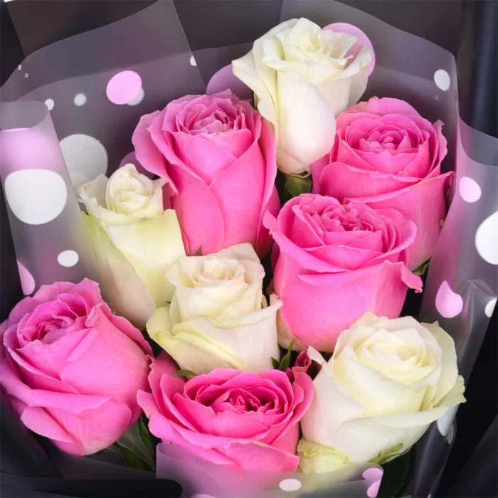 Букет из 9 разноцветных роз premium 40 см