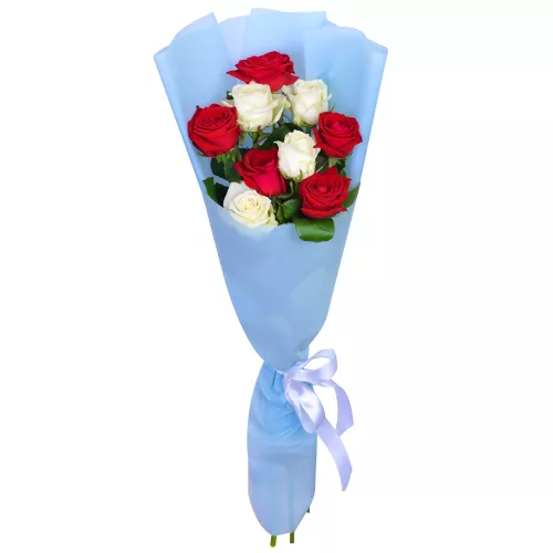 Букет из 9 разноцветных роз 60 см Букет из 9 разноцветных роз 60 см