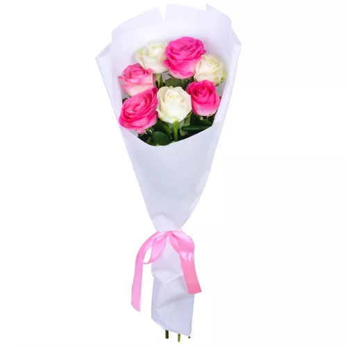 7 разноцветных роз 60 см