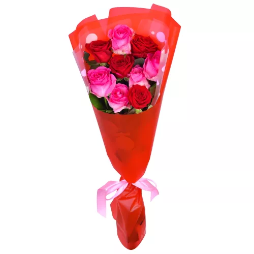 9 разноцветных роз 60 см