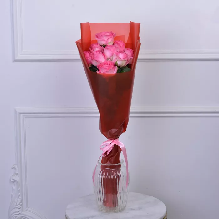 Букет из 9 розовых роз 60 см