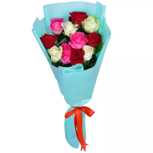 11 разноцветных роз 60 см