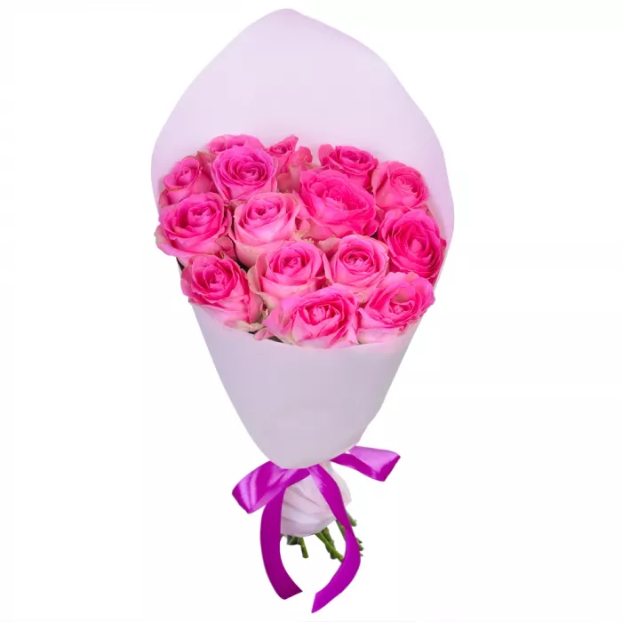 15 розовых роз 50 см